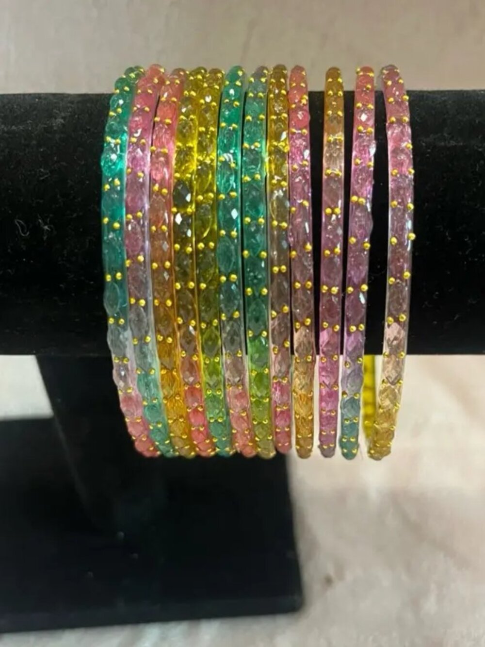 Vibrant Style Set: 12 Kashmiri raindrop Glass Bangles